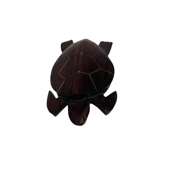 Hand Carved Sea Turtle Solid Wood Dark Brown 2" W x 1.5" H x 4" L Tortoise - Picture 2 of 7